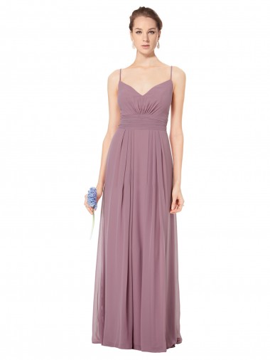 Boutique Rose 147 Trapèze Bretelles spaghetti Col V Mousseline Longue Robes demoiselle d'honneur