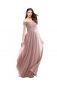 Boutique Rose 147 Trapèze Épaule Dénudée Mousseline Dentelle Longue Robes demoiselle d'honneur