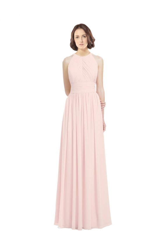 Boutique Rose 42 Trapèze Licou Mousseline Longue Robes demoiselle d'honneur