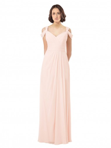 Boutique Rose 42 Trapèze Épaule Dénudée Mousseline Longue Robes demoiselle d'honneur