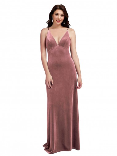 Boutique Rose Cannelle Trapèze Col V Velours Stretch Longue Formelles Robes demoiselle d'honneur / Robes de soirée / Robes de bal