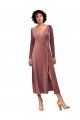 Boutique Rose Cannelle Trapèze Col V midi Velours Stretch Courte Robes demoiselle d'honneur / Robes de bal