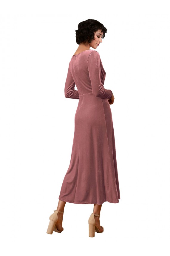 Boutique Rose Cannelle Trapèze Col V midi Velours Stretch Courte Robes demoiselle d'honneur / Robes de bal