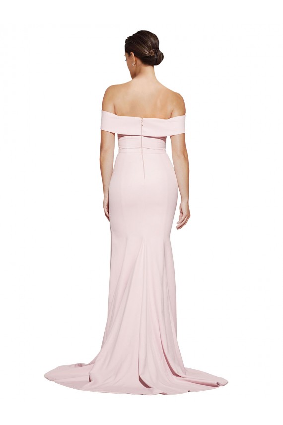Boutique Rose Fourreau Col Carré Balayage train Crêpe Stretch Longue Formelles Robes demoiselle d'honneur / Robes de soirée / Robes de bal