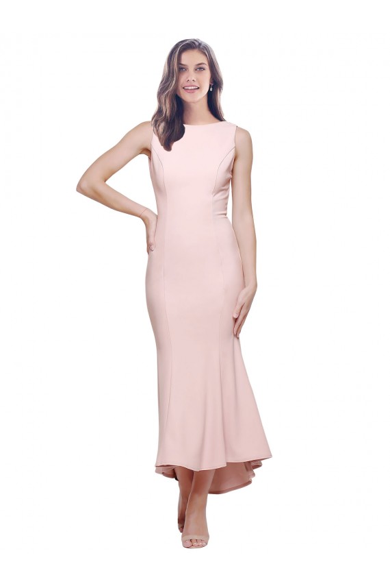 Boutique Rose Fourreau Col Haut midi Crêpe Stretch Courte Asymétrique Robes demoiselle d'honneur / Robes de soirée / Robes de cocktail
