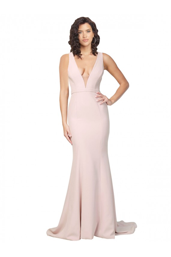 Boutique Rose Fourreau Col V Balayage train Crêpe Stretch Longue Formelles Robes demoiselle d'honneur / Robes de soirée / Robes de bal