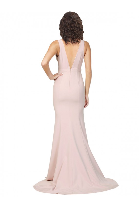 Boutique Rose Fourreau Col V Balayage train Crêpe Stretch Longue Formelles Robes demoiselle d'honneur / Robes de soirée / Robes de bal