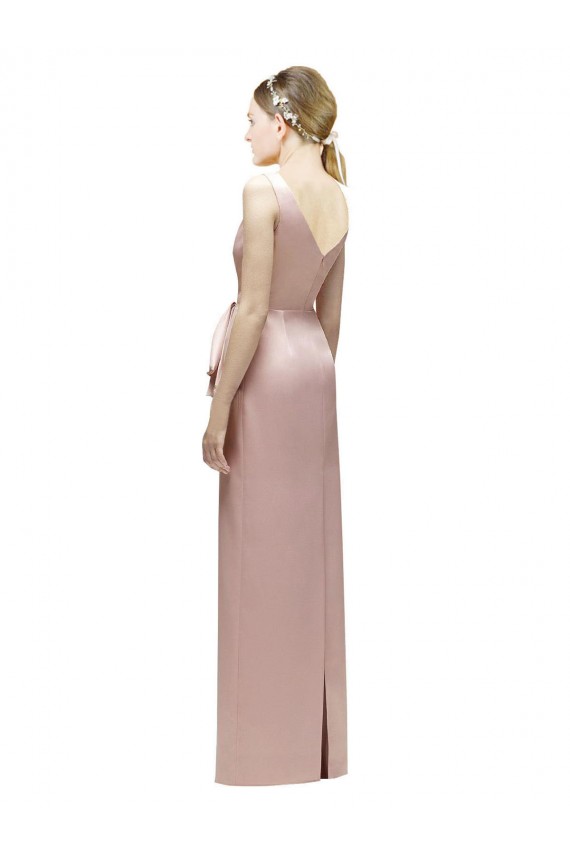 Boutique Rose Fourreau Col V Satiné Longue Robes demoiselle d'honneur