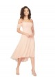 Boutique Rose Glacé Trapèze Col Carré midi Mousseline Courte Asymétrique Robes demoiselle d'honneur