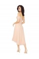 Boutique Rose Glacé Trapèze Col Carré midi Mousseline Courte Asymétrique Robes demoiselle d'honneur