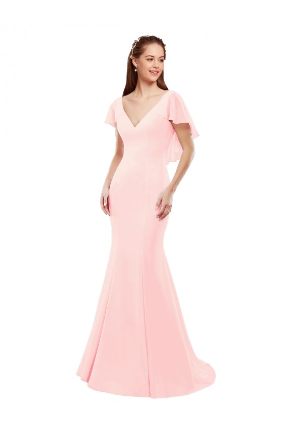 Boutique Rose Sirène Col V Mousseline Longue Robes demoiselle d'honneur