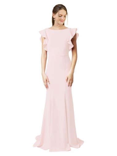 Boutique Rose Sirène Col bijou Balayage train Crêpe Stretch Longue Robes demoiselle d'honneur / Robes de bal