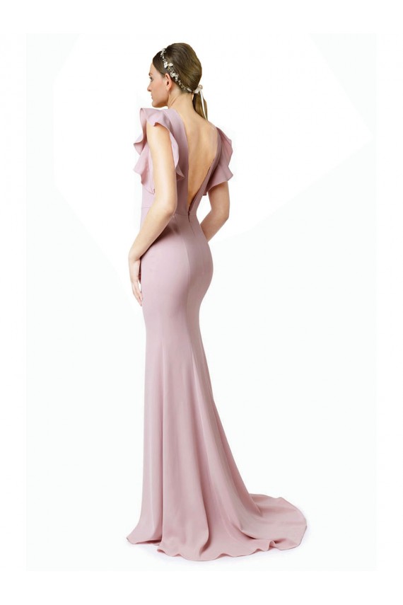 Boutique Rose Sirène Col bijou Balayage train Crêpe Stretch Longue Robes demoiselle d'honneur / Robes de bal