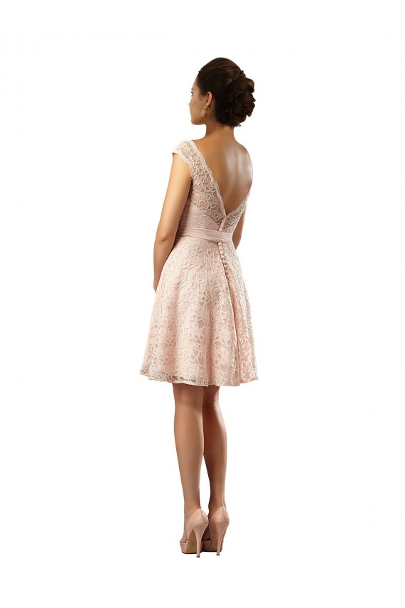 Boutique Rose Trapèze Bateau Illusion Mousseline Dentelle Courte Robes demoiselle d'honneur