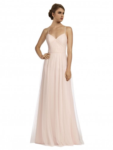 Boutique Rose Trapèze Bretelles spaghetti Tulle Longue Robes demoiselle d'honneur