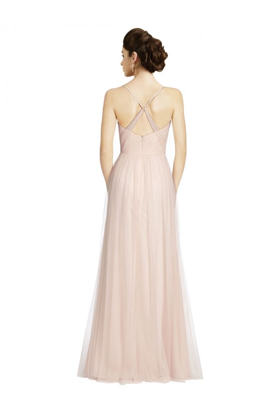 Boutique Rose Trapèze Bretelles spaghetti Tulle Longue Robes demoiselle d'honneur