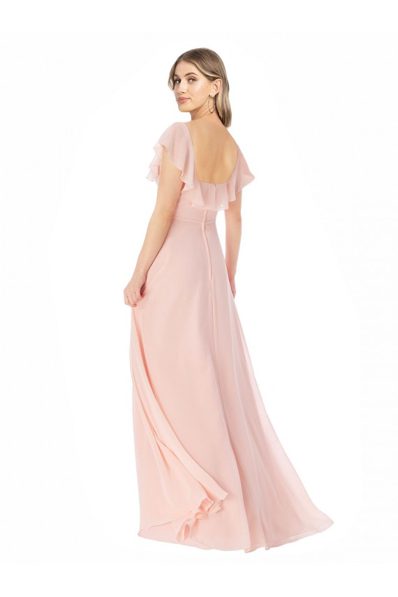 Boutique Rose Trapèze Col Carré Mousseline Longue Robes demoiselle d'honneur