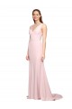 Boutique Rose Trapèze Col V Balayage train Crêpe Stretch Longue Robes demoiselle d'honneur / Robes de bal