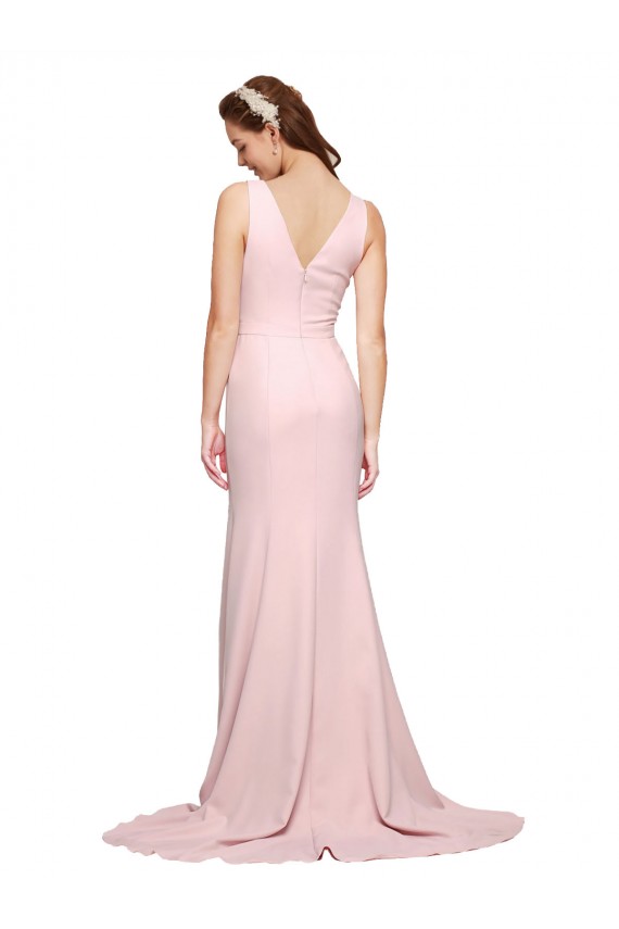 Boutique Rose Trapèze Col V Balayage train Crêpe Stretch Longue Robes demoiselle d'honneur / Robes de bal