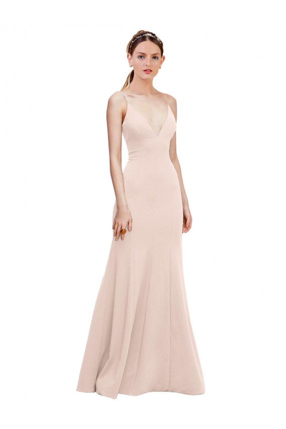 Boutique Rose Trapèze Col V Crêpe Stretch Longue Formelles Robes demoiselle d'honneur / Robes de soirée / Robes de bal