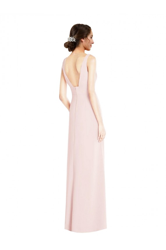 Boutique Rose Trapèze Col V Crêpe Stretch Longue Robes demoiselle d'honneur / Robes de bal