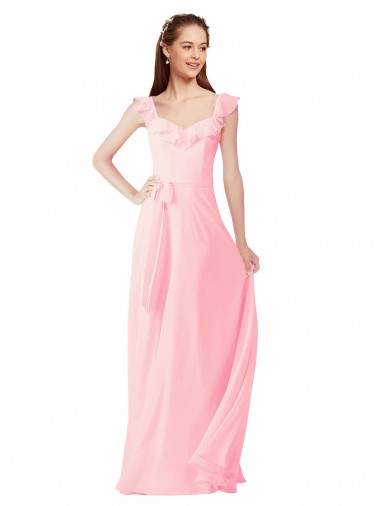 Boutique Rose Trapèze Col V Mousseline Longue Robes demoiselle d'honneur