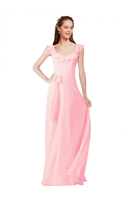 Boutique Rose Trapèze Col V Mousseline Longue Robes demoiselle d'honneur