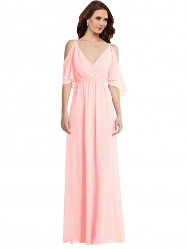 Boutique Rose Trapèze Col V Mousseline Longue Robes demoiselle d'honneur