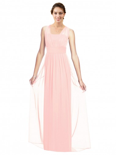 Boutique Rose Trapèze Col V Mousseline Longue Robes demoiselle d'honneur