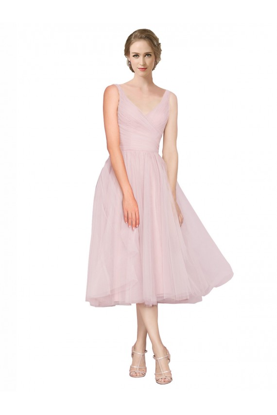 Boutique Rose Trapèze Col V Tulle Courte Robes demoiselle d'honneur / Robes de cocktail