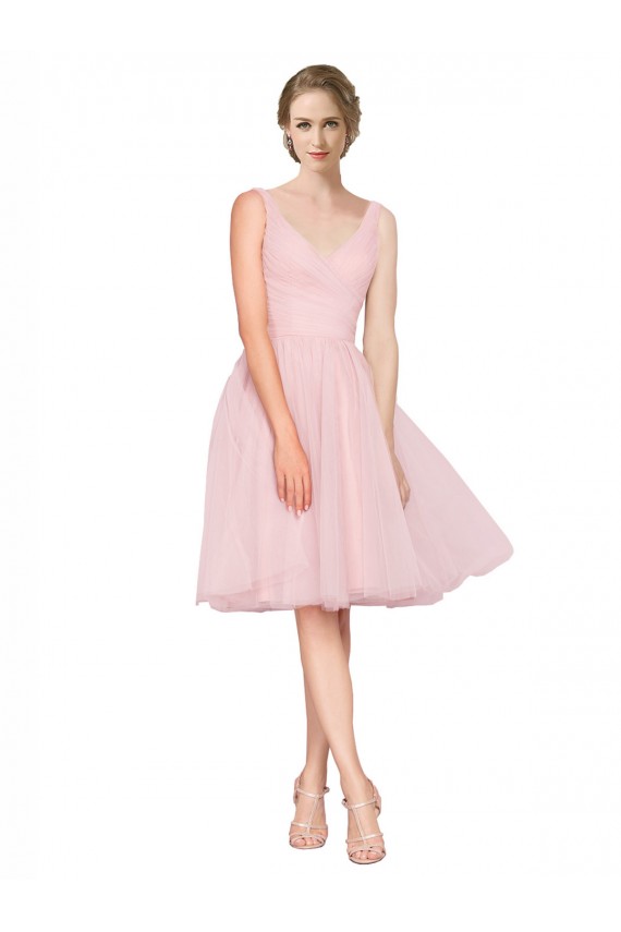 Boutique Rose Trapèze Col V Tulle Courte Robes demoiselle d'honneur / Robes de cocktail