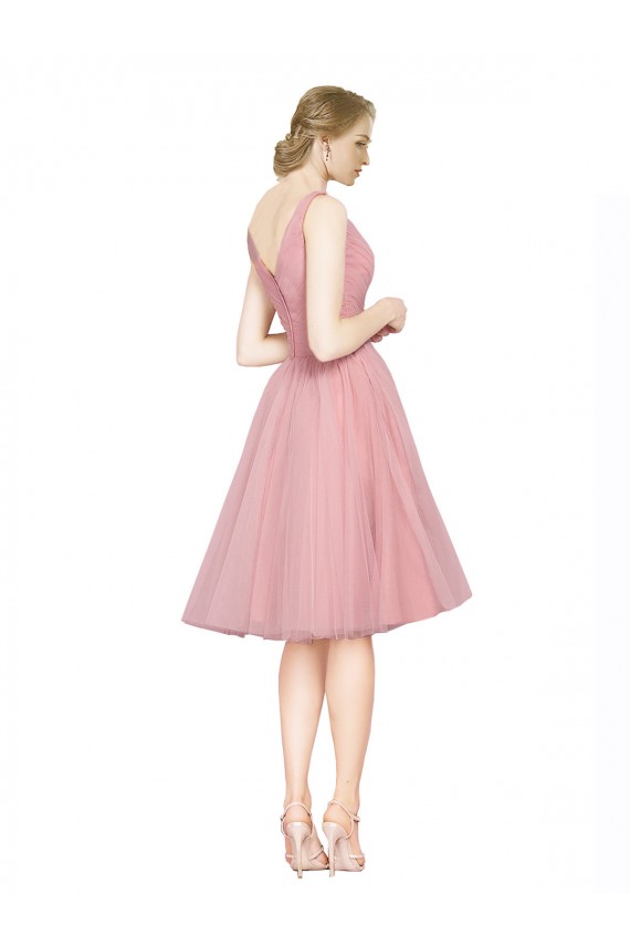 Boutique Rose Trapèze Col V Tulle Courte Robes demoiselle d'honneur / Robes de cocktail