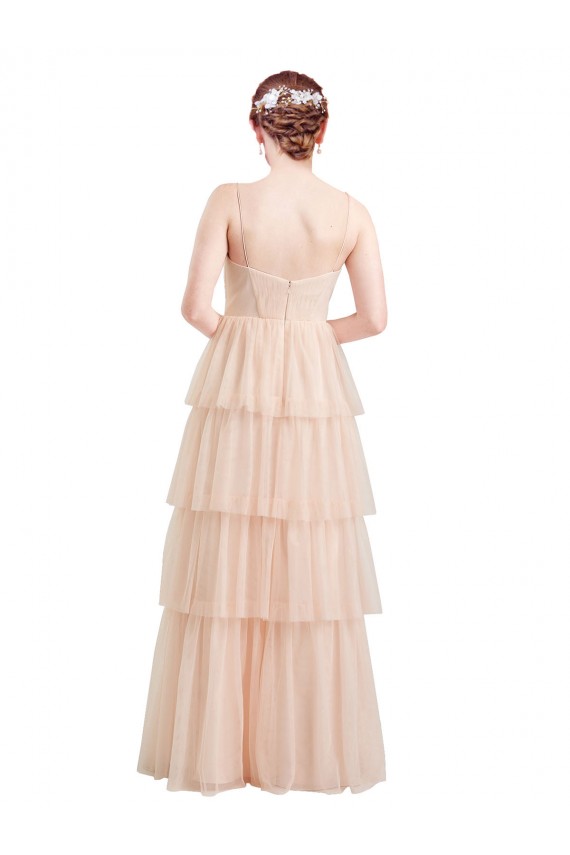 Boutique Rose Trapèze Col V Tulle Longue Robes demoiselle d'honneur