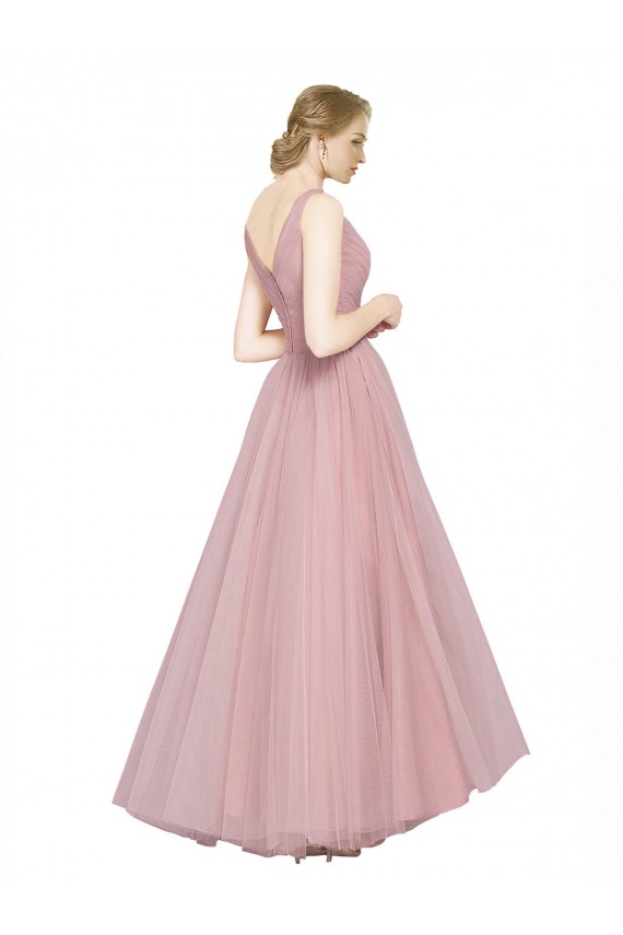 Boutique Rose Trapèze Col V Tulle Longue Robes demoiselle d'honneur