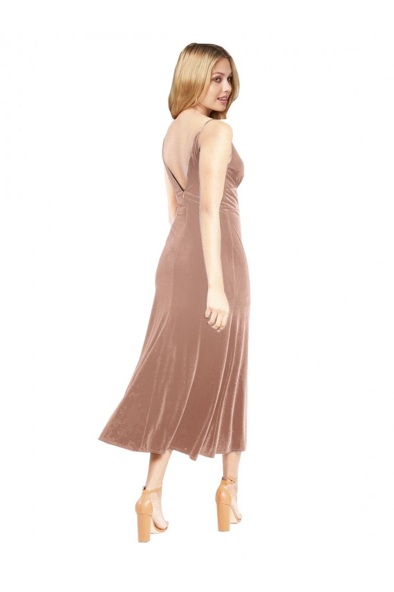 Boutique Rose Trapèze Col V midi Velours Stretch Courte Robes demoiselle d'honneur / Robes de bal / Robes de cocktail