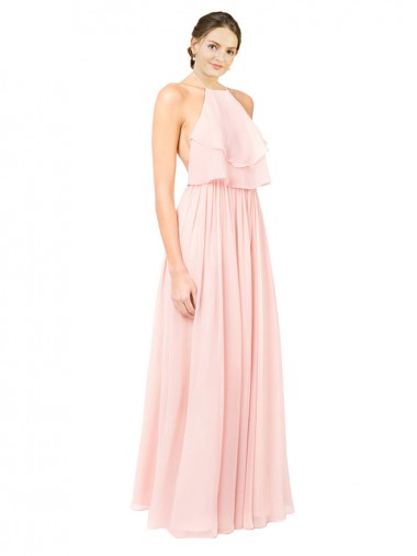 Boutique Rose Trapèze Licou Mousseline Longue Robes demoiselle d'honneur