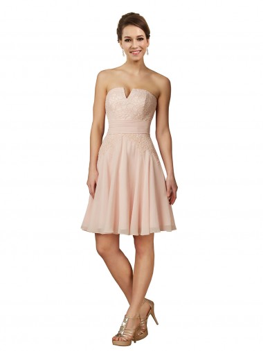 Boutique Rose Trapèze Mousseline Dentelle Courte Robes demoiselle d'honneur / Robes de cocktail