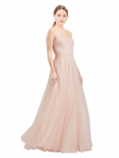 Boutique Rose Trapèze Sans bretelle Tulle Longue Robes demoiselle d'honneur