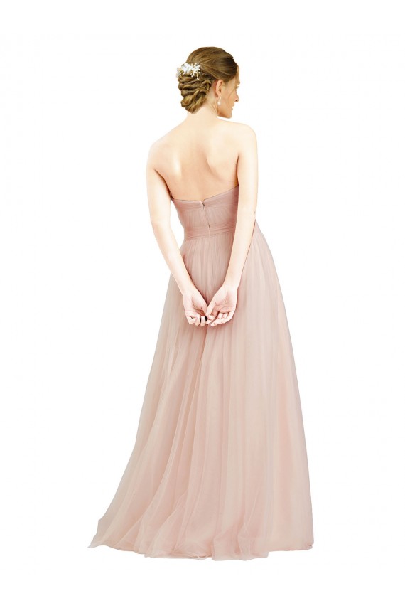 Boutique Rose Trapèze Sans bretelle Tulle Longue Robes demoiselle d'honneur
