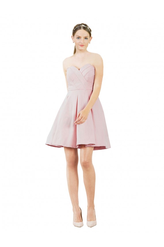Boutique Rose Trapèze Satiné Courte Robes demoiselle d'honneur / Robes de cocktail
