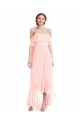 Boutique Rose Trapèze Épaule Dénudée Mousseline Longue Asymétrique Robes demoiselle d'honneur