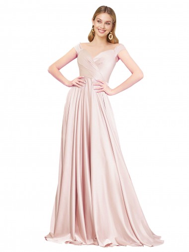 Boutique Rose Trapèze Épaule Dénudée Satiné Longue Formelles Robes demoiselle d'honneur / Robes de soirée / Robes de bal