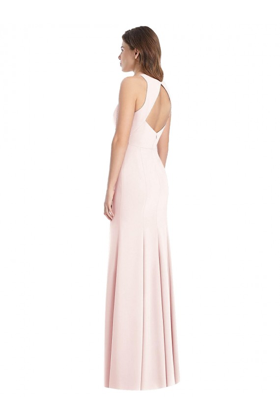 Boutique Rose Trompette Bateau Crêpe Stretch Longue Robes demoiselle d'honneur / Robes de bal
