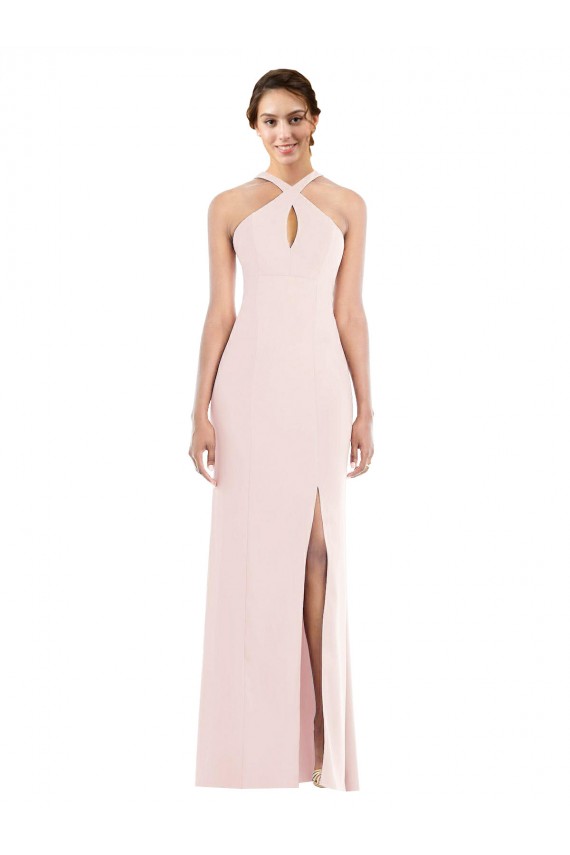 Boutique Rose Trompette Licou Crêpe Stretch Longue Formelles Robes demoiselle d'honneur / Robes de soirée / Robes de bal