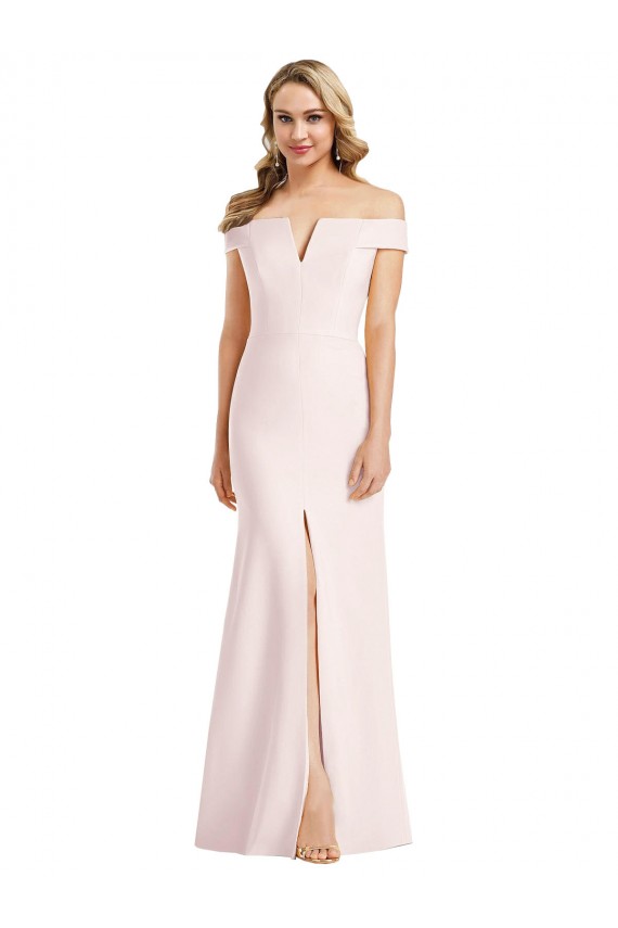 Boutique Rose Trompette Épaule Dénudée Col V Crêpe Stretch Longue Formelles Robes demoiselle d'honneur / Robes de soirée / Robes de bal