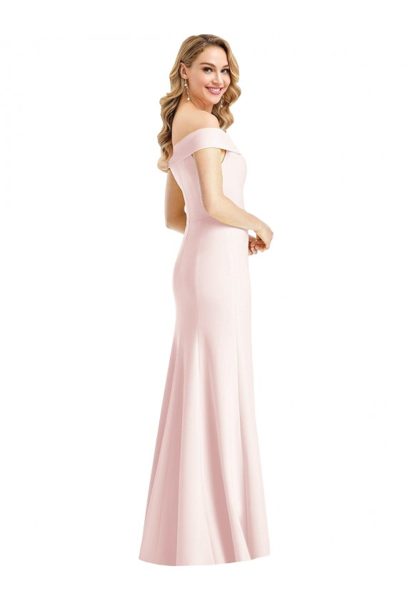 Boutique Rose Trompette Épaule Dénudée Col V Crêpe Stretch Longue Formelles Robes demoiselle d'honneur / Robes de soirée / Robes de bal