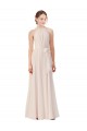 Boutique Rose crème Trapèze Bateau Col Haut Mousseline Longue Robes demoiselle d'honneur