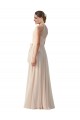 Boutique Rose crème Trapèze Bateau Col Haut Mousseline Longue Robes demoiselle d'honneur