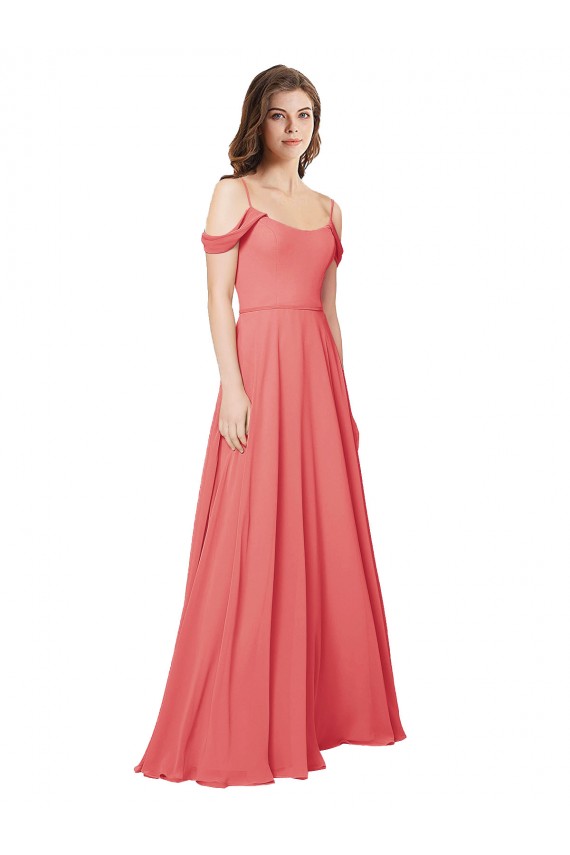 Boutique Rose du Désert Trapèze Épaule Dénudée Mousseline Longue Robes demoiselle d'honneur