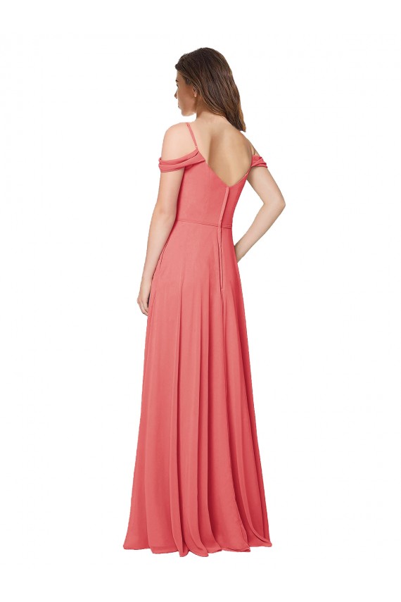 Boutique Rose du Désert Trapèze Épaule Dénudée Mousseline Longue Robes demoiselle d'honneur